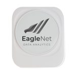 A white wireless charger with a circular top featuring branding and a sleek design, suitable for phone charging.