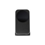 A wireless charger featuring a sleek black design with a smooth circular charging pad and a minimalist shape.