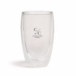 A drink bottle with a clear double wall design, featuring a logo. Ideal for beverages.