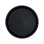 A black stainless steel coffee cup with a smooth, rounded lid top and a simple design.