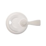 A coffee cup snap lid with a handle, designed for a reusable coffee cup, made from RPET material.