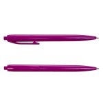 A purple plastic pen with a clip, featuring a rounded design. It has a sleek finish and a visible logo.