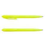 A set of vibrant yellow plastic pens. Each pen features a smooth barrel and a click mechanism for retractable use.