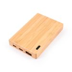 A bamboo power bank with a 5,000mAh capacity, featuring multiple ports.