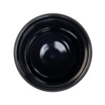 A reusable coffee cup in solid black with a smooth interior and a simple design, featuring a logo.