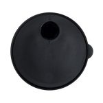 A coffee cup lid in black, featuring a small opening for sipping and a secure fit for the cup.