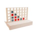 A two-color board game in cream, featuring red and gray pieces arranged in a grid format. It has a built-in stand.