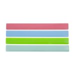 A set of four recycled plastic rulers, each measuring 30cm and available in pink, light blue, green, and teal colors.
