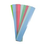 A set of multi-colored recycled plastic rulers, including shades of blue, green, pink, and mint green, stacked together.