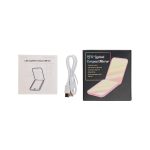 A LED compact mirror in a black box, accompanied by a user manual and a white USB charging cable.