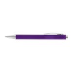 A purple plastic pen with silver accents and a clip. It features a simple, sleek design.