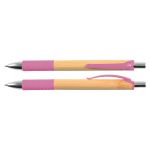 A bamboo pen with a pink grip and clip. The pen features a polished metal tip and is designed for writing.