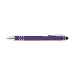 A stylus pen in a vibrant purple color with silver accents and a rubber tip for touchscreen devices.