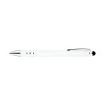 A white stylus pen with silver accents and a built-in touchscreen tip, featuring a clip for easy attachment.