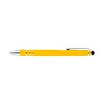 A stylus pen in bright yellow with a silver clip and detailing.