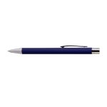 A sleek blue aluminium pen with a silver clip and tip. The design is modern and minimalist, ideal for writing.