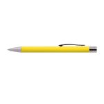 A vibrant yellow aluminium pen with a silver tip and clip, designed for writing.