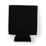 A black stubby cooler designed to hold drink bottles securely.