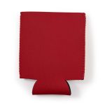 A drink bottle cooler in a solid red color, designed to fit snugly around standard beverage cans or bottles.