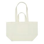 A cream-coloured canvas bag with two sturdy handles and a spacious interior. It features a simple design with no visible branding.