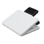 A white magnetic clip with a black grip at the top.