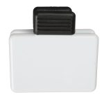 A magnetic clip designed for office use, featuring a sturdy black grip and a white body for organizational purposes.