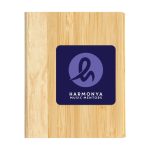 A set of Lumix Bamboo Sticky Notes with a natural bamboo design and a logo for Harmony Music Mentors on the front.