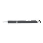 A metal pen with a sleek gray finish and silver accents.