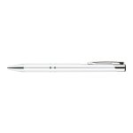 A metal pen in a sleek, white design with a chrome tip and clip.