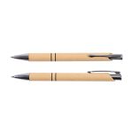 A set of two beige paper pens with silver accents, featuring a sleek design and a logo.