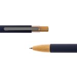 A Serenity Aluminium Pen featuring a sleek metal body with a bamboo accent and a smooth writing tip.