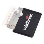 A Bionic Multi Tool in a black pouch, featuring a metal tool and displaying a logo.