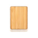A bamboo magnetic clip with a white trim, ideal for holding documents and notes.