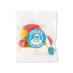 An assorted jelly party mix in a 50-gram cello bag featuring a colorful variety of mixed lollies.