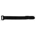 A black travel towel strap with a loop end for easy attachment, made from a durable fabric.