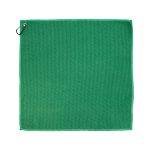 A green Rhino Travel Towel with a textured surface and a clip for easy attachment.