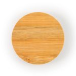 A round bamboo coaster with a smooth finish, suitable for placing drinks or using as a bottle opener.