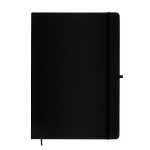 A black Capella A4 Notebook featuring a sleek design, an elastic closure, and a ribbon bookmark.