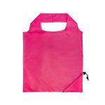 A pink reusable shopping bag with a simple design, featuring a logo and a drawstring closure.