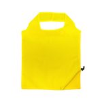 A bright yellow reusable grocery bag with a foldable design and a side zipper.