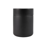 A sleek black food container with a smooth, matte finish and a matching lid.