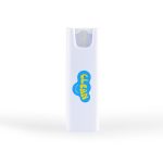 A white spray bottle with a colourful logo, designed for cleaning screens and compatible with phone and technology surfaces.