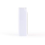 A white rectangular spray bottle for cleaning screens, featuring a sleek design and an attached cleaning cloth.