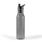 A drink bottle featuring a sleek transparent design with a black flip-top lid and straw.