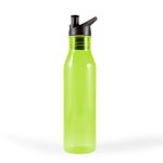 A drink bottle in a vibrant lime green color with a black flip-top spout and a sleek, transparent design.