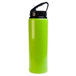 A drink bottle in vibrant lime green with a black flip straw lid and a handle for easy carrying.
