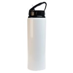 A drink bottle featuring a sleek white body and a black flip straw lid, designed for easy sipping.