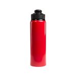 A drink bottle with a sleek red design and a black free flow lid, featuring a capacity of 750ml.