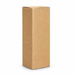 A drink bottle in a plain brown cardboard box. The box has a rectangular shape with no visible logos.