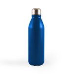 A drink bottle with a sleek blue finish and a silver metallic lid.